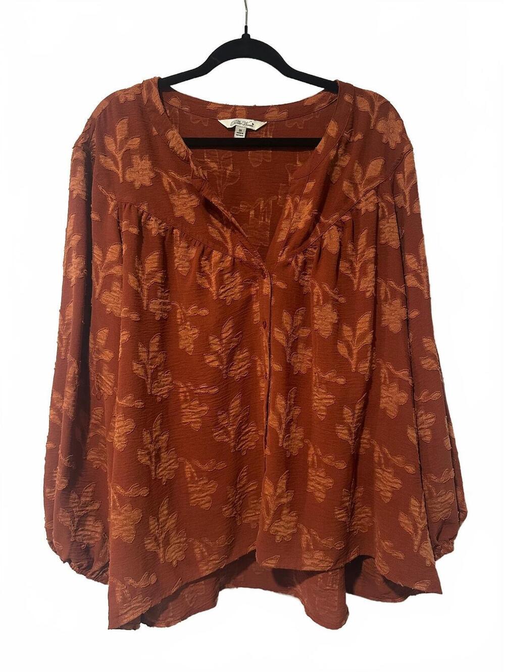 The Pioneer Women rust floral long sleeve blouse